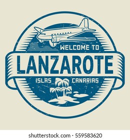 Stamp or label with the text Welcome to Lanzarote, Canary Islands, vector illustration.