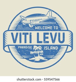 Stamp or label with the text Welcome to Viti Levu, Paradise island, vector illustration.