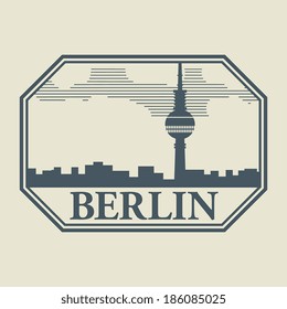 Stamp or label with word Berlin inside, vector illustration