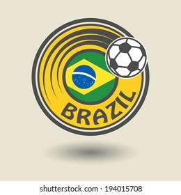 Stamp or label with word Brazil, football theme, vector illustration