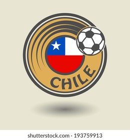 Stamp or label with word Chile, football theme, vector illustration