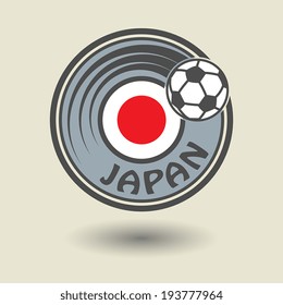 Stamp or label with word Japan, football theme, vector illustration