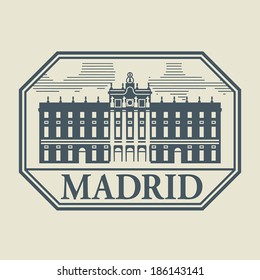 Stamp or label with word Madrid inside, vector illustration