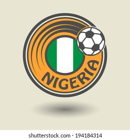 Stamp or label with word Nigeria, football theme, vector illustration