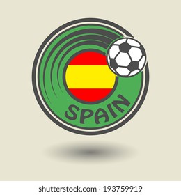 Stamp or label with word Spain, football theme, vector illustration