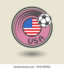 Stamp or label with word USA, football theme, vector illustration
