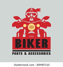 Stamp or label with the words Biker, Parts & Accessories inside, vector illustration