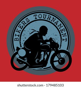 Stamp or label with the words Bikers Tournament inside, vector illustration