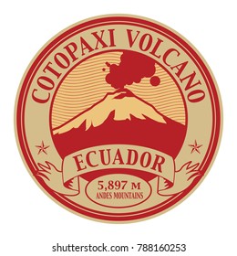 Stamp or label with words Cotopaxi Volcano, Ecuador, vector illustration