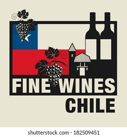 Stamp or label with words Fine Wines, Chile, vector illustration