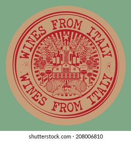 Stamp or label with words Wines From Italy, vector illustration