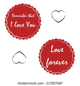 Stamp of love with text inside red circle. Perfect vector illustration for cover, card, fabric. 