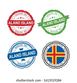 Stamp Made in Aland Island label set with flag, made in Aland Island.Vector