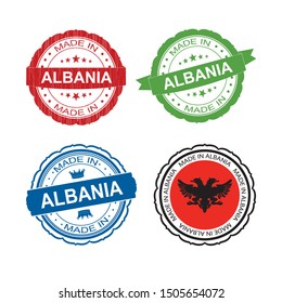 Stamp Made in Albania label set with flag, made in Albania.Vector