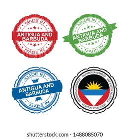 Stamp Made in Antigua and Barbuda label set with flag, made in Antigua and Barbuda.Vector