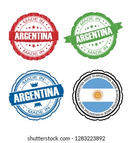 Stamp Made in Argentina label set with flag, made in Argentina, vector illustration