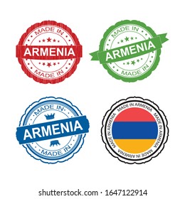 Stamp Made in Armenia label set with flag, made in Armenia.Vector