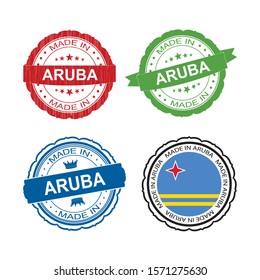 Stamp Made in Aruba label set with flag, made in Aruba.Vector 