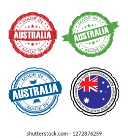 Stamp Made in Australia label set with flag, made in Australia, vector illustration 