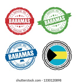 Stamp Made in Bahamas label set with flag, made in Bahamas, vector illustration