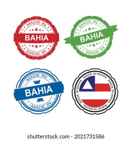 Stamp Made in BAHIA label set with flag, made in BAHIA .Vector