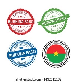 Stamp Made in Burkina Faso label set with flag, made in Burkina Faso.Vector