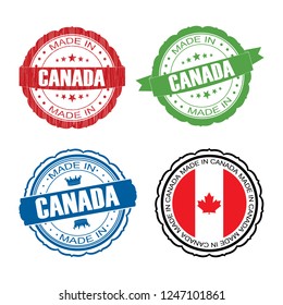 Stamp Made in Canada label set with flag, made in Canada, vector illustration