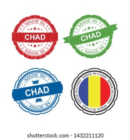 Stamp Made in Chad label set with flag, made in Chad.Vector