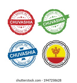 Stamp Made in Chuvashia label set with flag, made in Chuvashia .Vector