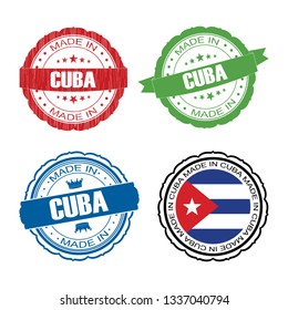 Stamp Made in Cuba label set with flag, made in Cuba, vector illustration
