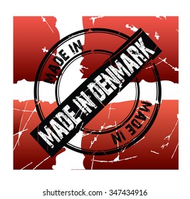 stamp "made in Denmark" on the flag of Denmark