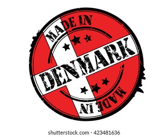 stamp "made in Denmark" on the flag of Denmark