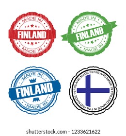 Stamp Made in Finland label set with flag, made in Finland, vector illustration