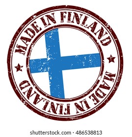 stamp "made in Finland" on the flag of Finland