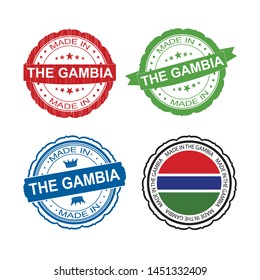 Stamp Made in The Gambia label set with flag, made in The Gambia.Vector