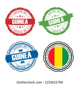 Stamp Made in Guinea label set with flag, made in Guinea, vector illustration