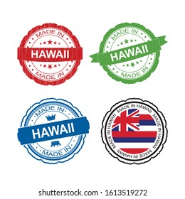 Stamp Made in Hawaii label set with flag, made in Hawaii.Vector