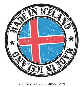stamp "made in Iceland" on the flag of Iceland