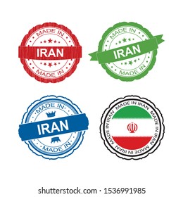 Stamp Made in Iran label set with flag, made in Iran.Vector 