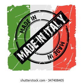 stamp "made in Italy" on the flag of Italy