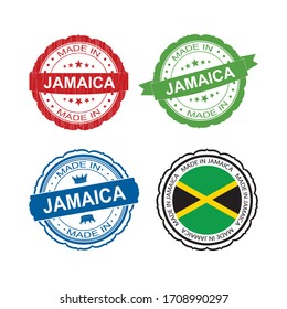 Stamp Made in Jamaica label set with flag, made in Jamaica.Vector