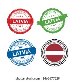 Stamp Made in Latvia label set with flag, made in Latvia.Vector 