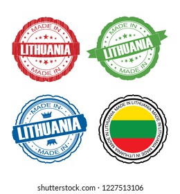 Stamp Made in Lithuania label set with flag, made in Lithuania, vector illustration