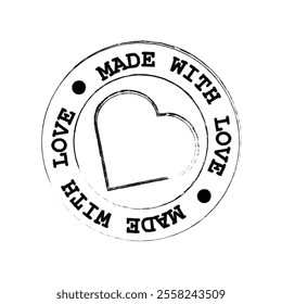 Stamp made with love. Seal for labeling valentine's products. . Vector illustration