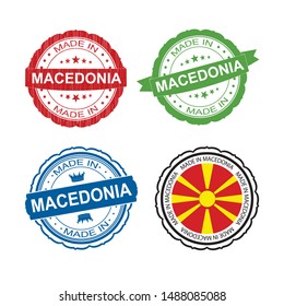 Stamp Made in Macedonia label set with flag, made in Macedonia.Vector