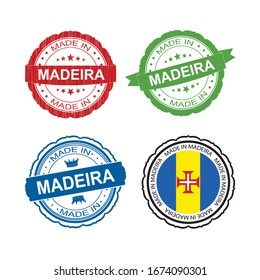 Stamp Made in Madeira label set with flag, made in Madeira.Vector