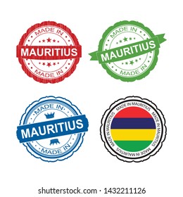 Stamp Made in Mauritius label set with flag, made in Mauritius.Vector