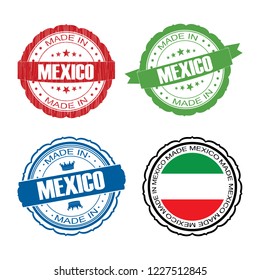 Stamp Made in Mexico label set with flag, made in Mexico, vector illustration
