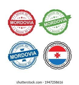 Stamp Made in Mordovia  label set with flag, made in Mordovia  .Vector