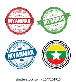 Stamp Made in Myanmar label set with flag, made in Myanmar, vector illustration